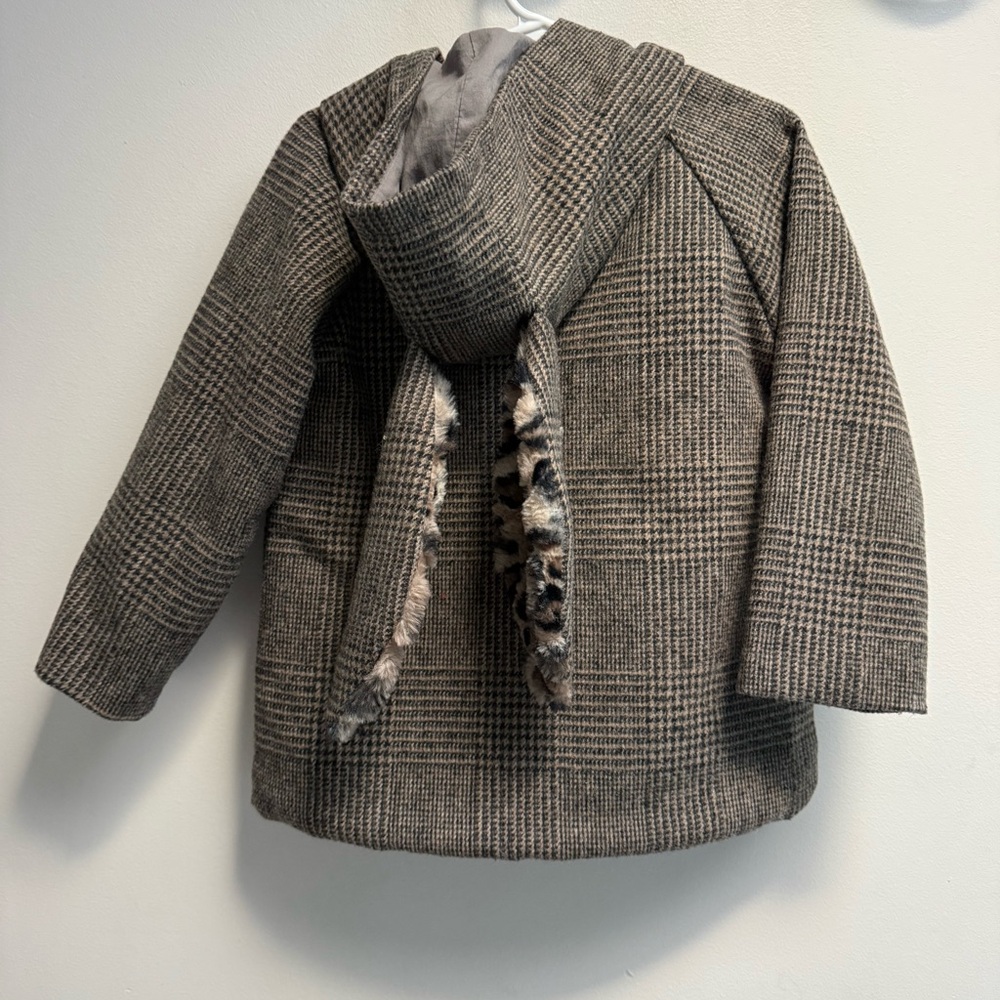 TOCOTO VINTAGE Kids Brown and Gray Plaid Coat with Bunny Ears Hood - size 2T - Picture 4 of 10